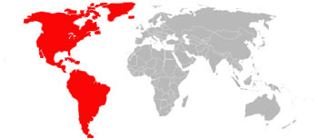 The Old World (Europe, Asia, Africa & Australasia) is shown in Grey